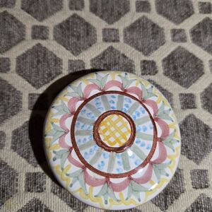Hand-Painted Floral Ceramic Knob in Pink, Yellow & Green